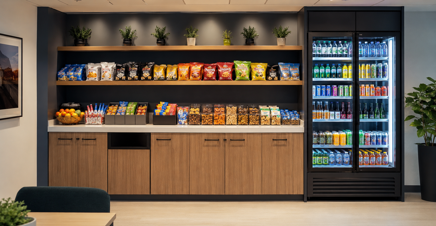 Bright, Well-Stocked Office Pantry