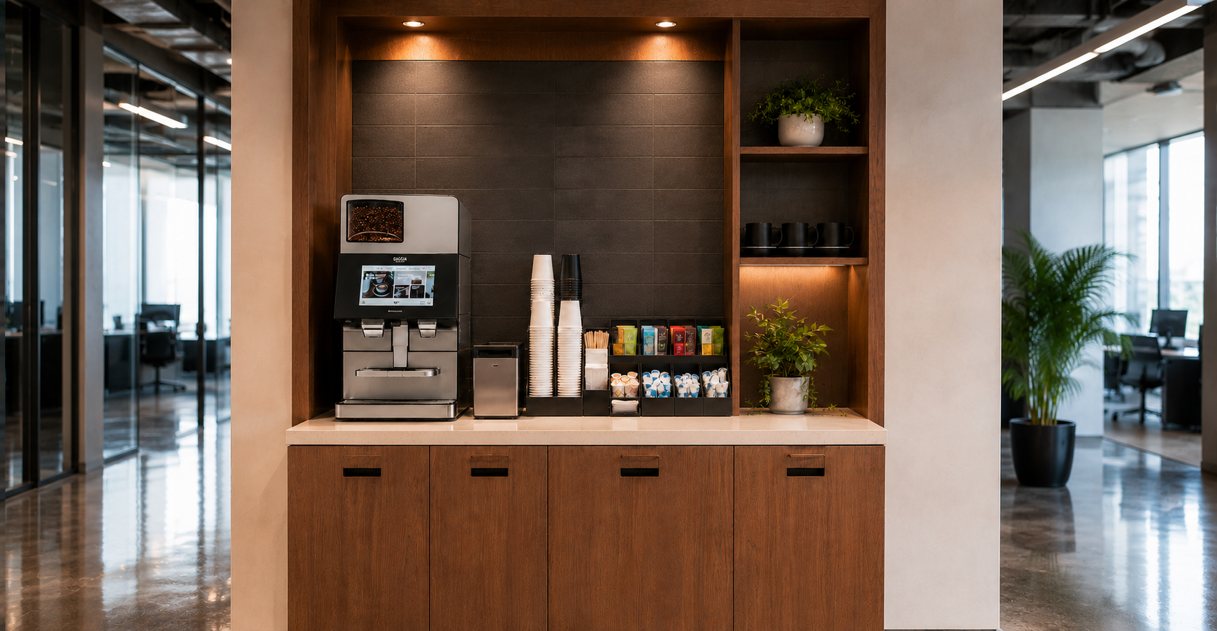 Compact modern office coffee bar
